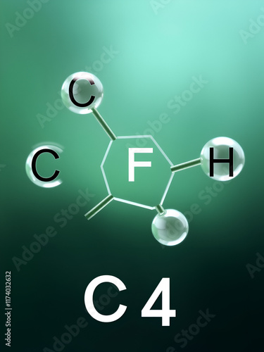 Tetrafluoromethane, carbon tetrafluoride, CF4, greenhouse gas molecule. Skeletal formula. photo