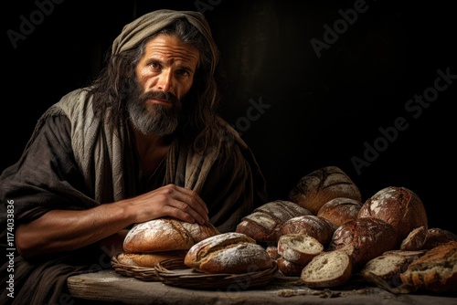 Jesus Christ love: providing sustenance, feeding the less fortunate, bread for the poor, compassion expressed, spiritual outreach, divine intervention, mercy shown, charitable gesture humble offering.