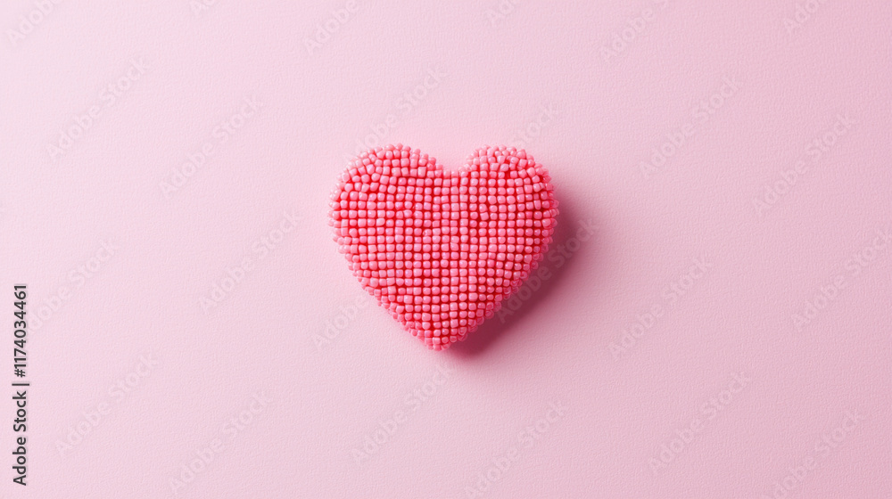 Pink beaded heart on pink background Simple Valentine's Day design. Pink beaded heart on pink background Simple Valentine's Day design.