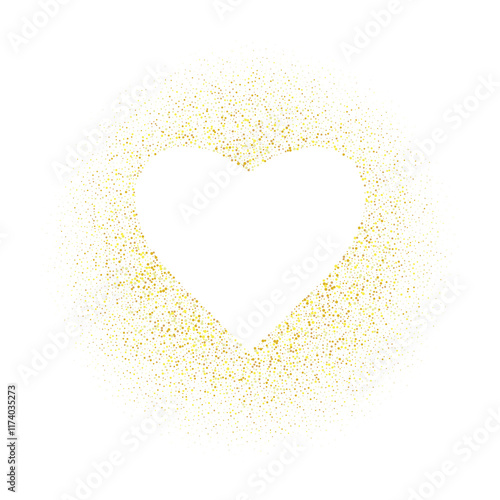 Golden glitter heart frame with space for text. Gold dust isolated on white. Great for valentines and mothers day greeting cards, wedding invitations, posters and flyers. Png