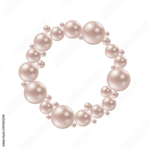 Pearl beads frame . Jewelry bracelet, necklace. Wedding invitation white pearls background. Png