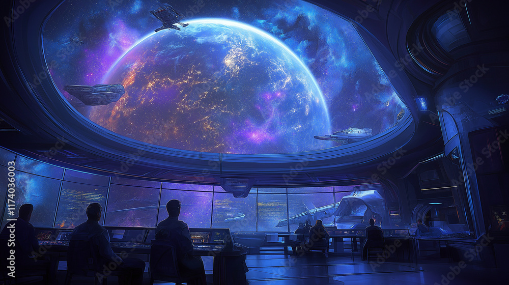 Obraz premium Futuristic Space Observatory with Planetary Projection