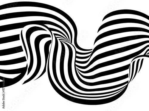 Abstract wave, black and white wavy stripes or lines design. Png