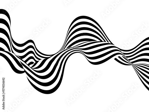 Optical art background, geometric wave design, black and white,stripes abstract . Png