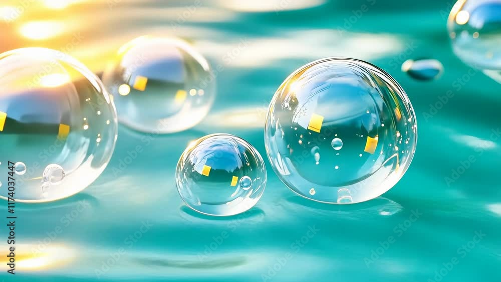 Glimmering bubbles float gently across a tranquil blue water surface at dusk, surrounded by soft hues. This serene scene captures the beauty of nature's delicate balance and calmness. Glimmering bubbles float gently across a tranquil blue water surface at dusk, surrounded by soft hues. This serene scene captures the beauty of nature's delicate balance and calmness.