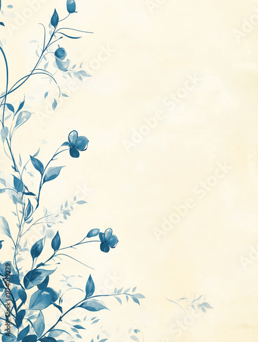 Watercolor floral design with blue flowers on cream background