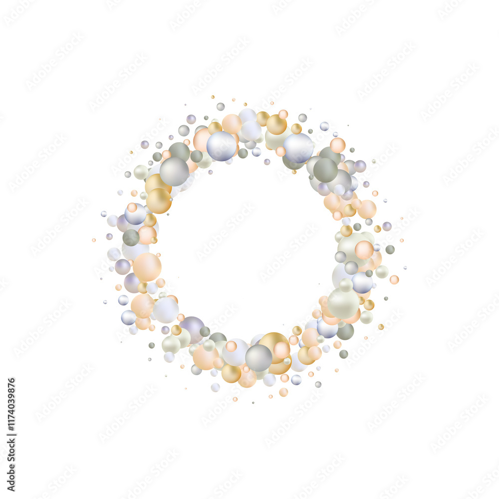 Obraz premium Background with render 3d gold and silver balls. Round Sphere of geometric objects, pearl made of metal and plastic. Template with social media story, social networks. FramePng