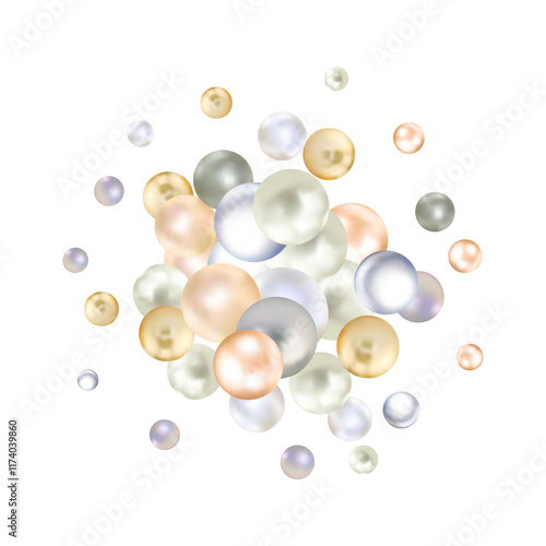 Background with render 3d gold and silver balls. Round Sphere of geometric objects, pearl made of metal and plastic. Template with social media story, social networks. Png