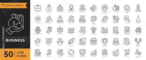 Business Icon set. Containing businessman, portofolio, planning, partnership, analytics, and more.