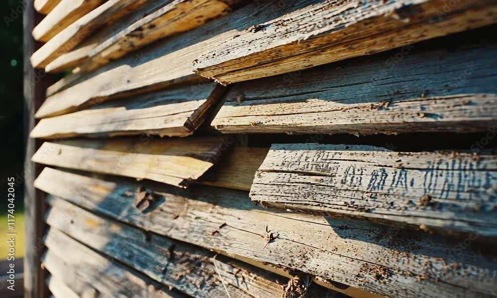 Close-up of weathered wooden planks in natural light. Close-up of weathered wooden planks in natural light.