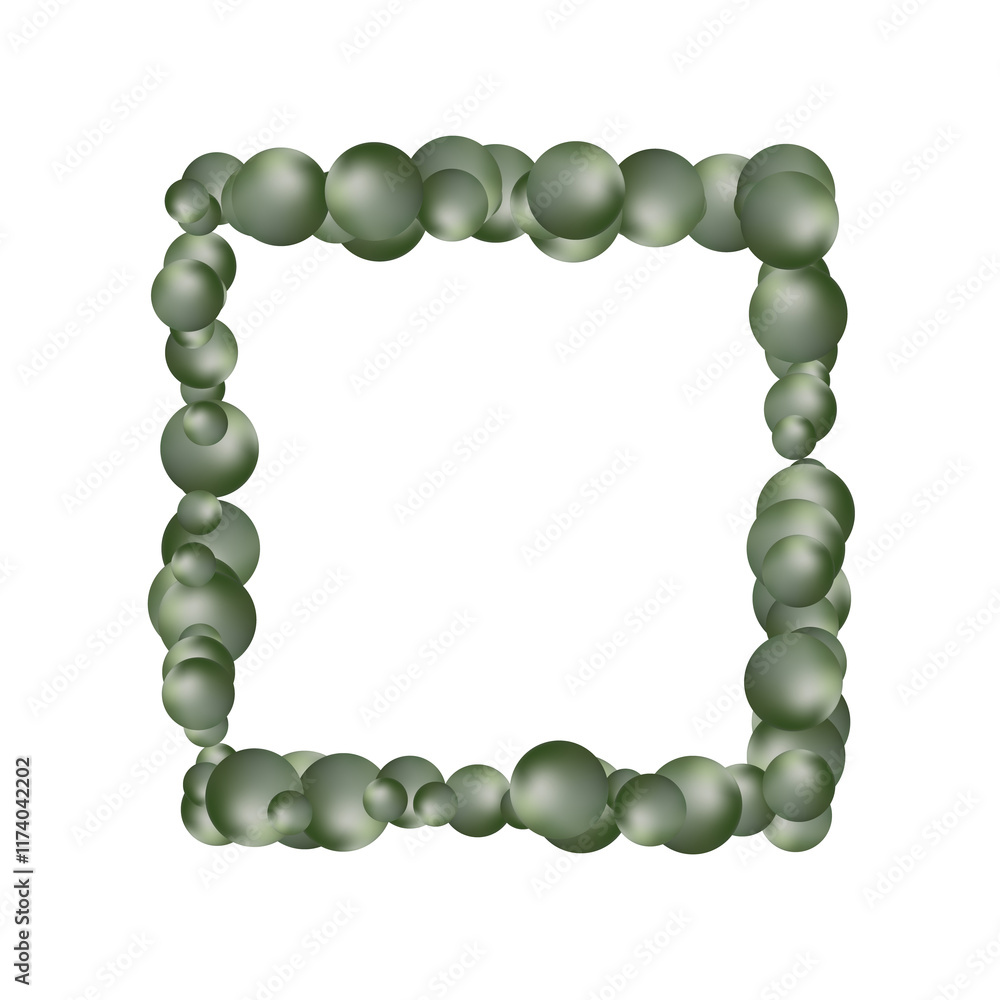 Obraz premium Abstract pattern with glass green balls or precious pearls. Glossy realistic ball. Png
