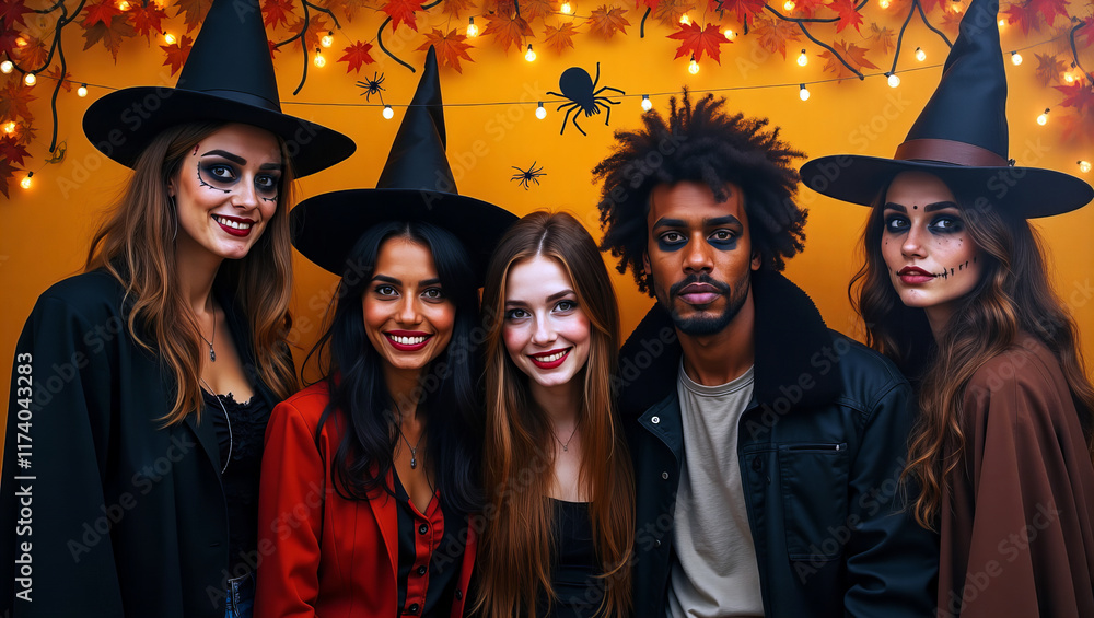 Fototapeta premium Grupa w strojach na Halloween