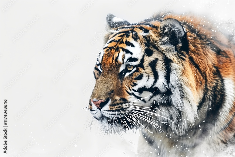 Obraz premium A stunning close-up of a majestic tiger, showcasing its striking facial features and vibrant fur.