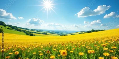 Tansy fields on a sunny day brightening the landscape, sunnyday, bloom photo