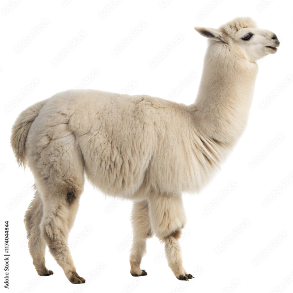 Obraz premium White llama standing gracefully against a white or transparent isolate background.