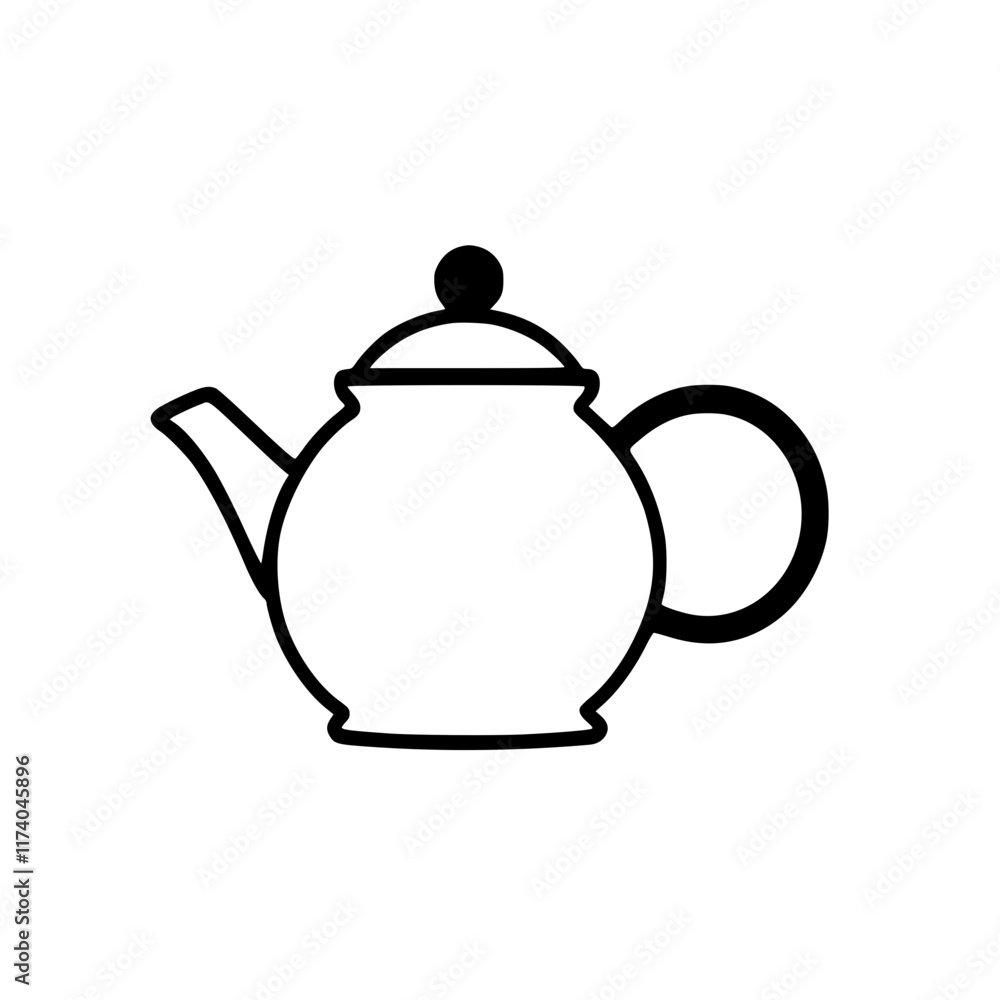 Black and white icon of a teapot with a lid and handle Black and white icon of a teapot with a lid and handle