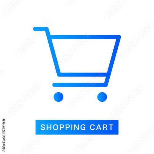 Flat blue shopping cart icon, gradient color shop goods trolley product element, elegant digital e-commerce sell item, online business e store monochrome illustration for website buy page logo design