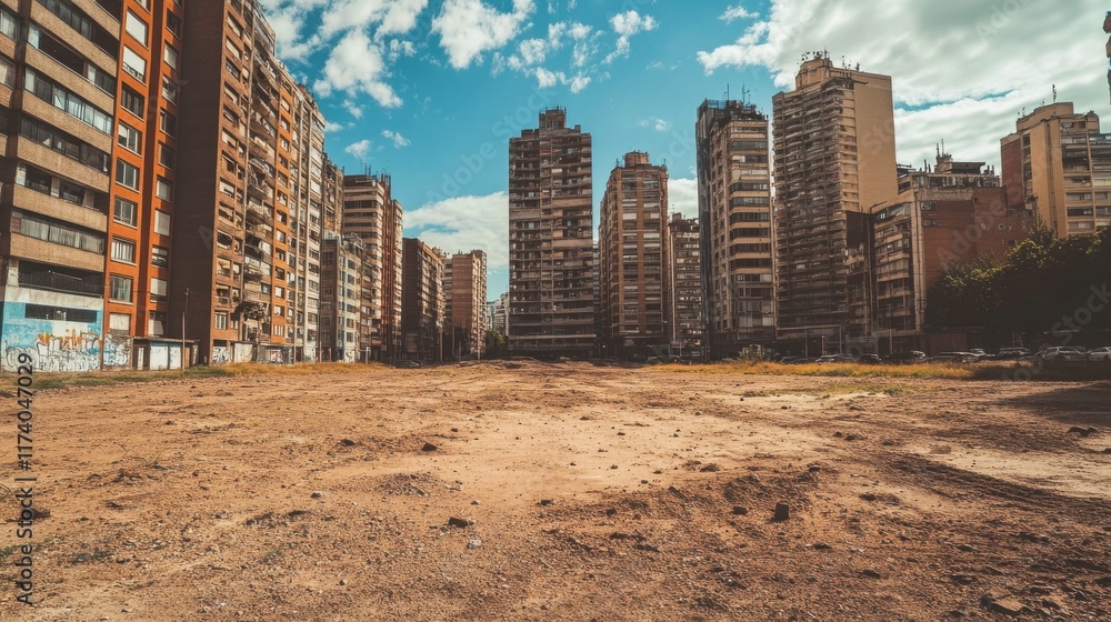 Urban Landscape under Harsh Sunlight with Dry Terrain