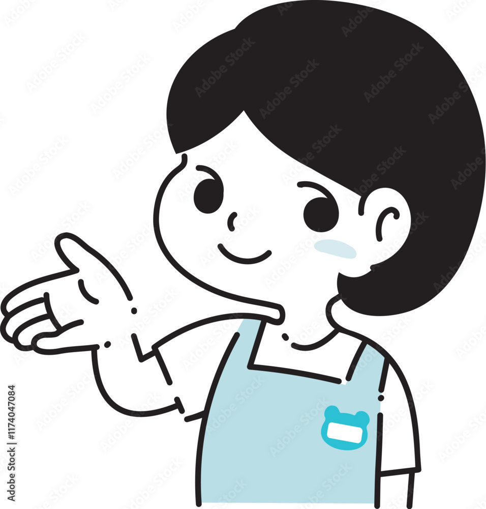 Obraz premium 案内をする保育士女性のイラスト