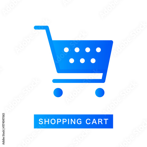 Flat blue shopping cart icon, gradient color shop goods trolley product element, elegant digital e-commerce sell item, online business e store monochrome illustration for website buy page logo design