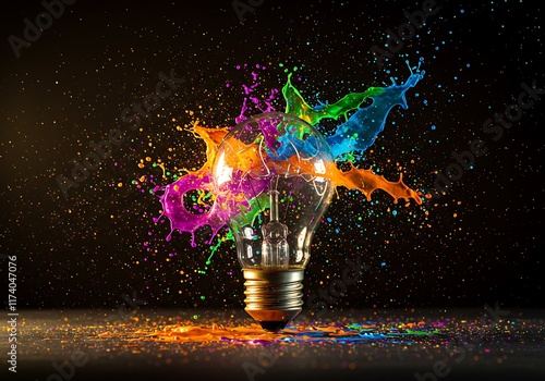 Wallpaper Mural Creative light bulb explodes with colorful paint and splashes on a black background. Think differently creative idea concept
 Torontodigital.ca