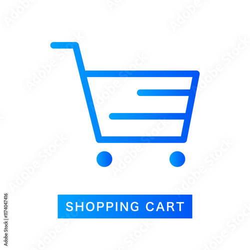 Flat blue shopping cart icon, gradient color shop goods trolley product element, elegant digital e-commerce sell item, online business e store monochrome illustration for website buy page logo design