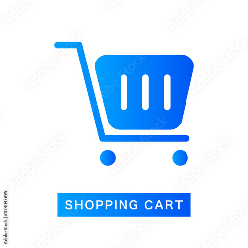 Flat blue shopping cart icon, gradient color shop goods trolley product element, elegant digital e-commerce sell item, online business e store monochrome illustration for website buy page logo design