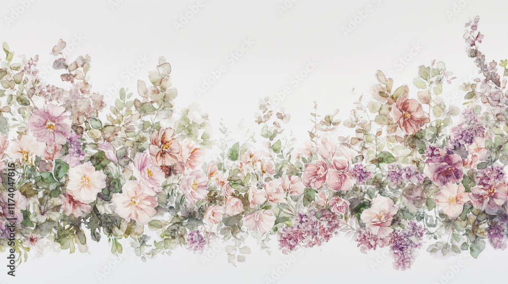 Elegant wedding invitation card background vector. Minimal hand painted watercolor botanical flowers texture template background. Design for wedding, vip cover, poster, rsvp moderncard.Valentine's Day