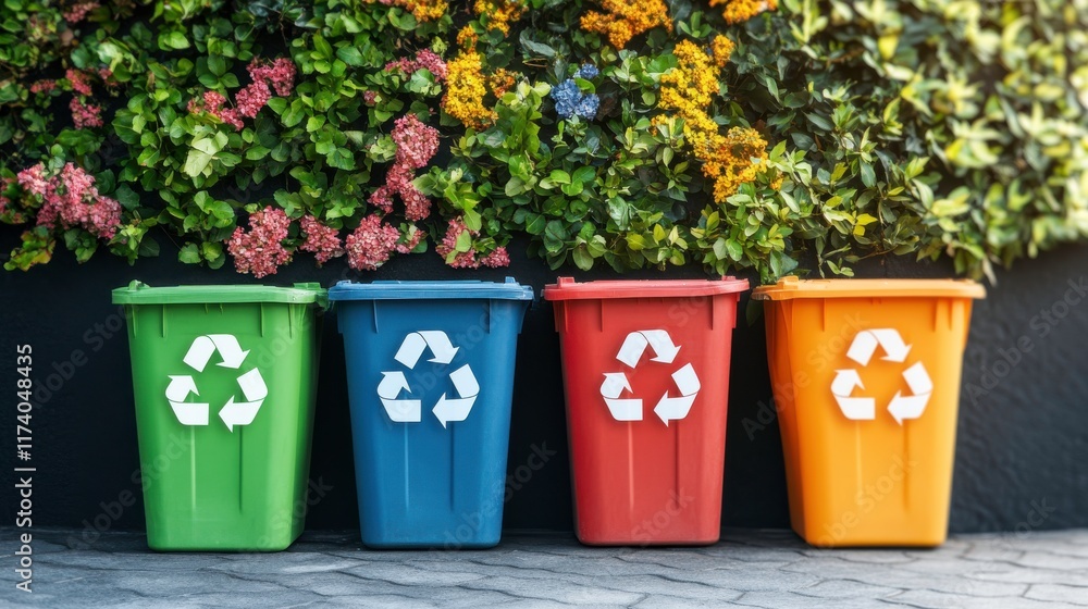 Vibrant Recycling Bins Against Colorful Background Vibrant Recycling Bins Against Colorful Background