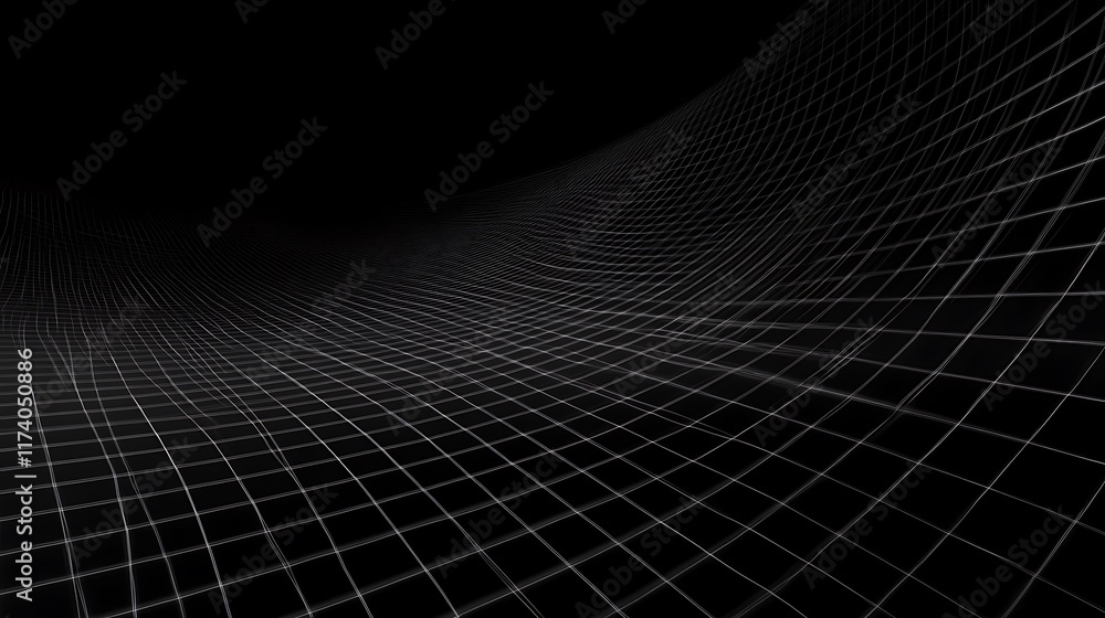 Naklejka premium Abstract Grid Pattern Waving Across Black Background