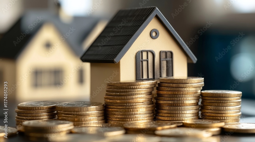 Rising Interest Rates And Inflation Impacting Housing Market, Percentage Model With Coins Rising Interest Rates And Inflation Impacting Housing Market, Percentage Model With Coins