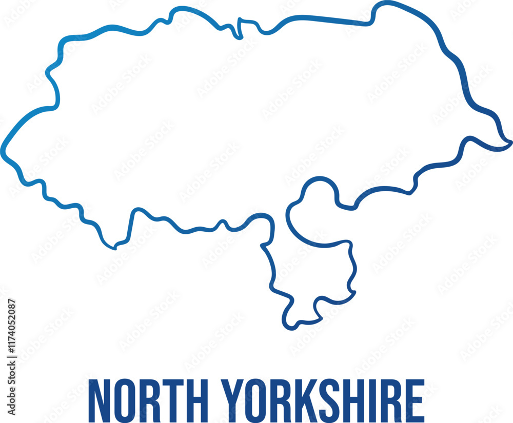 Abstract map of North Yorkshire ceremonial county. Blue gradient illuminated smooth edges map shape. Use for wall art, travel blog, news article Abstract map of North Yorkshire ceremonial county. Blue gradient illuminated smooth edges map shape. Use for wall art, travel blog, news article