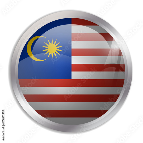 Free Download Malaysia flag - glossy circle button displays a colorful flag representing a country cultural identity and heritage. The essence of national pride and unity. - GFXLoad