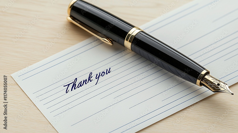 Thank you note written with fountain pen on index card. Thank you note written with fountain pen on index card.