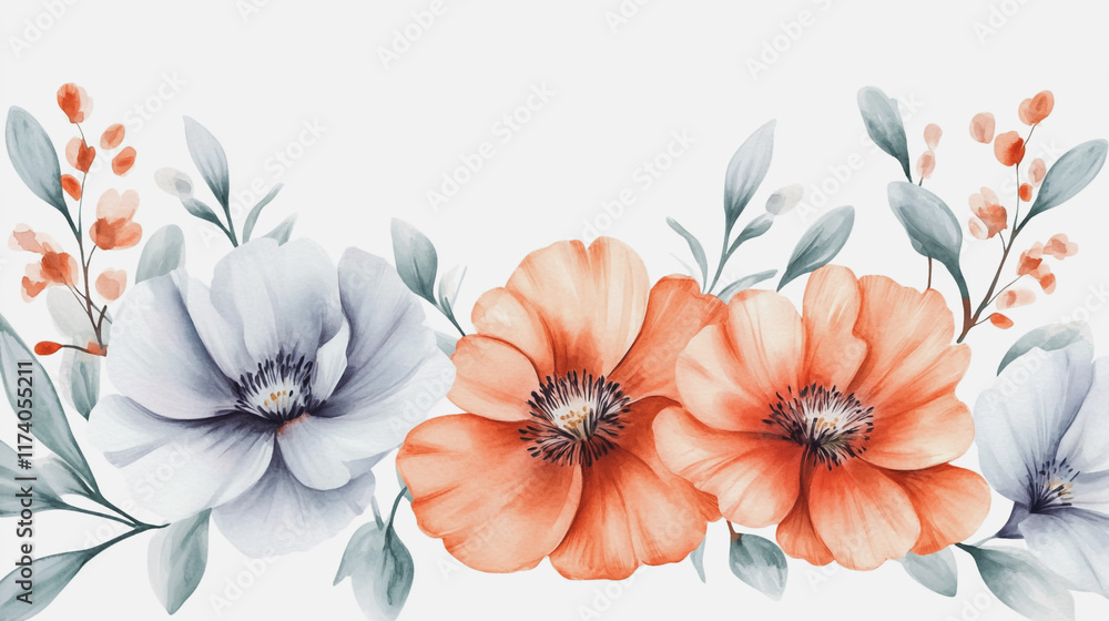 Obraz premium wedding invitation card background vector. Minimal hand painted watercolor botanical flowers texture template background. Design for wedding, vip cover, poster, rsvp moderncard.Valentine's Day