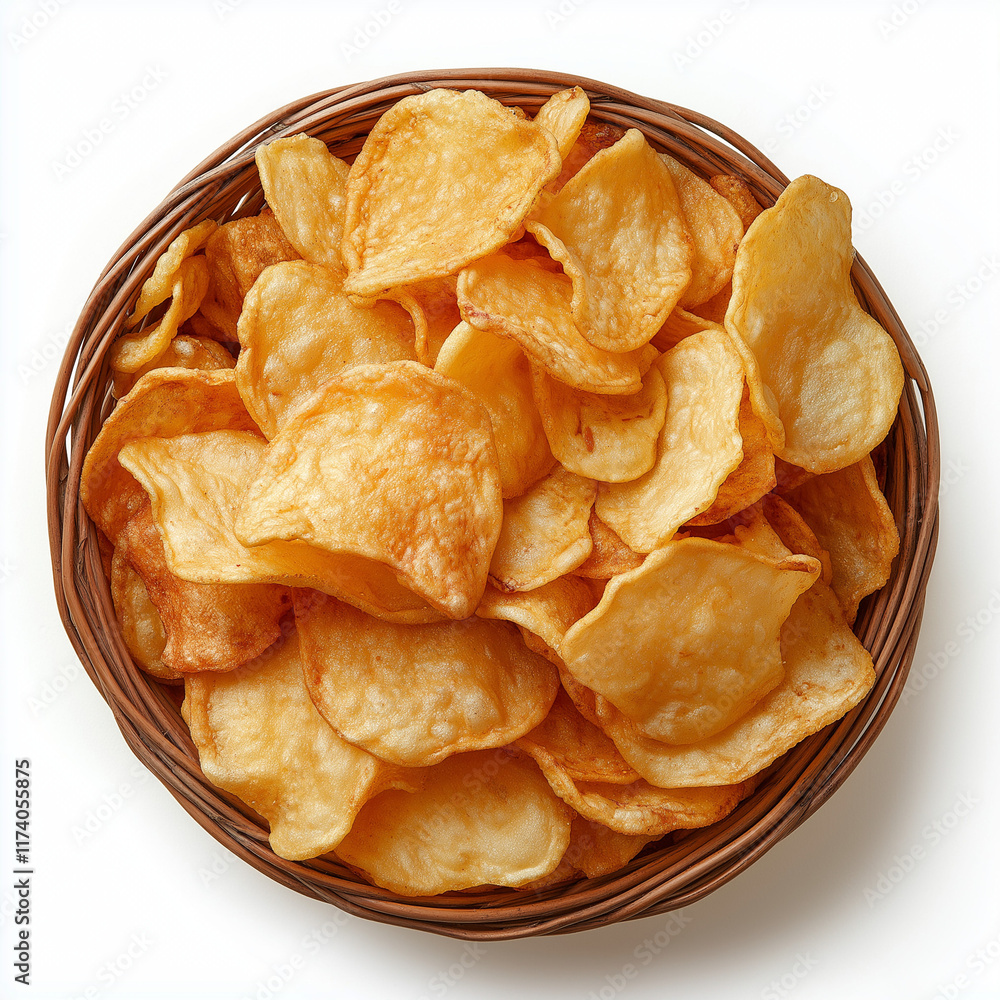 Basket of Tangy Vinegar Potato Crisps for Snacking Basket of Tangy Vinegar Potato Crisps for Snacking