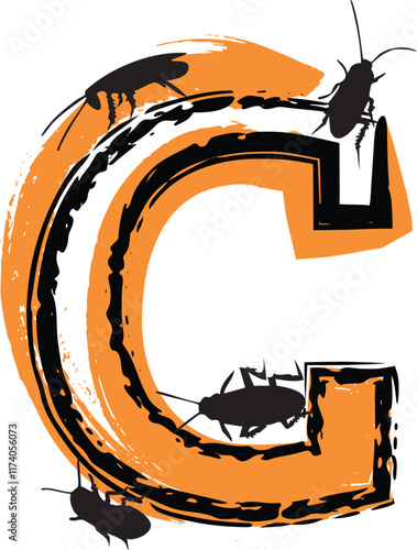 Letter C filled with cockroaches and bugs.