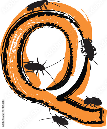 Letter Q filled with cockroaches and bugs.