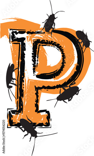 Letter P filled with cockroaches and bugs.
