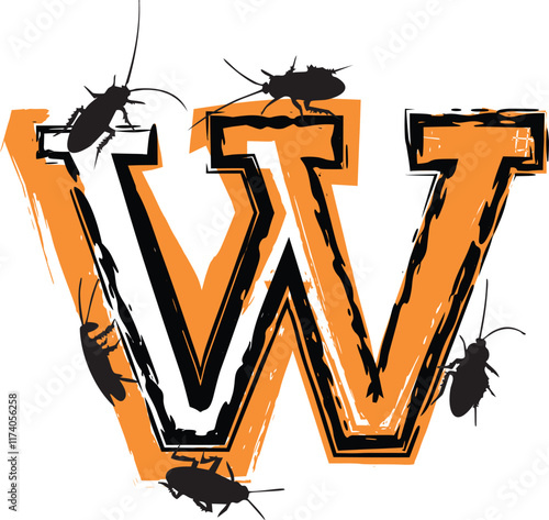 Letter W filled with cockroaches and bugs.