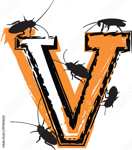 Letter V filled with cockroaches and bugs.