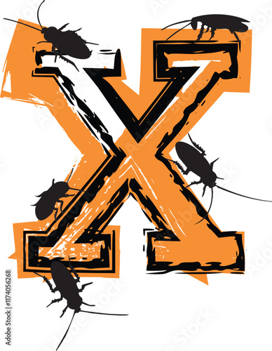Letter X filled with cockroaches and bugs.