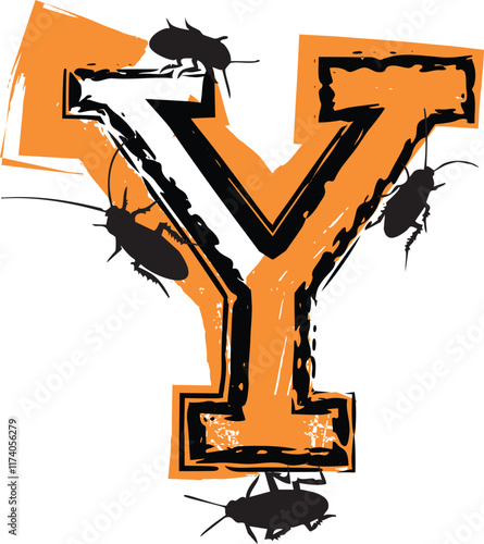 Letter Y filled with cockroaches and bugs.