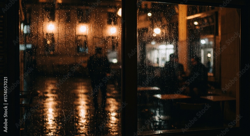 Obraz premium Rainy Night City Scene Viewed Through Window