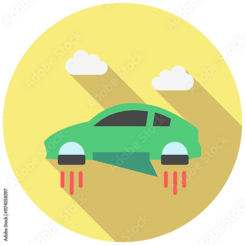 Flying Car rounded flat color icon, use for UI, UX, app and web development, digital or print. for digital industry, education, technology.