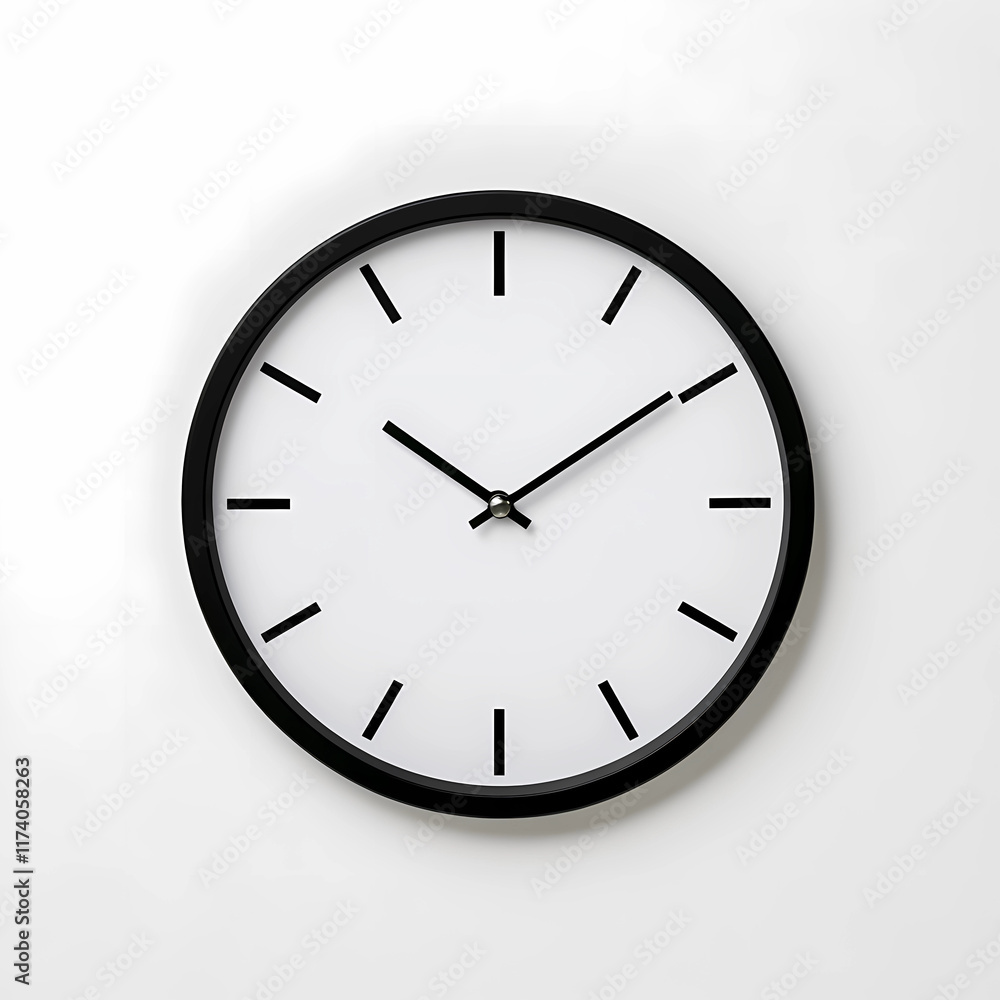 Contemporary Black Clock on Pure White Background Contemporary Black Clock on Pure White Background