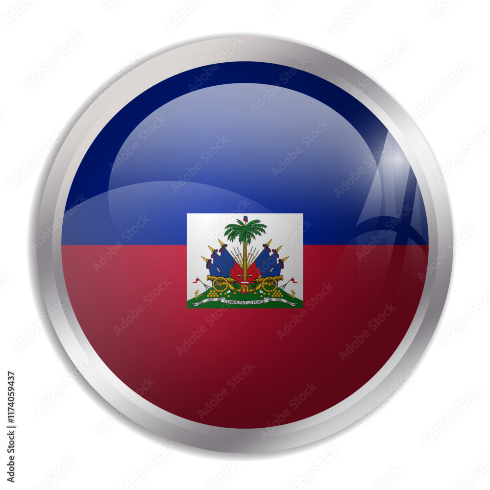 Haiti flag - glossy circle button displays a colorful flag representing a country cultural identity and heritage. The essence of national pride and unity. Haiti flag - glossy circle button displays a colorful flag representing a country cultural identity and heritage. The essence of national pride and unity.