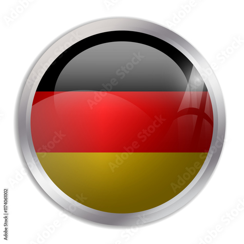 Germany flag - glossy circle button displays a colorful flag representing a country cultural identity and heritage. The essence of national pride and unity.