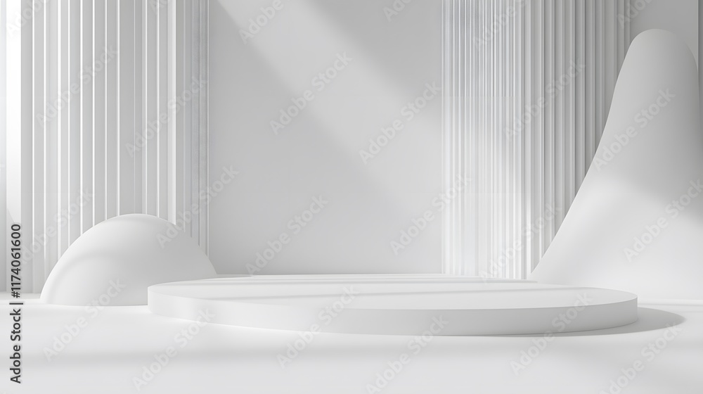A modern, white studio room serves as a blank canvas for product display backdrops, offering a versatile and contemporary setting for design and photography A modern, white studio room serves as a blank canvas for product display backdrops, offering a versatile and contemporary setting for design and photography