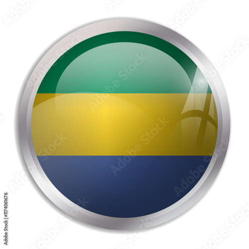 Gabon flag - glossy circle button displays a colorful flag representing a country cultural identity and heritage. The essence of national pride and unity. Free Download Gabon flag - glossy circle button displays a colorful flag representing a country cultural identity and heritage. The essence of national pride and unity. - GFXLoad